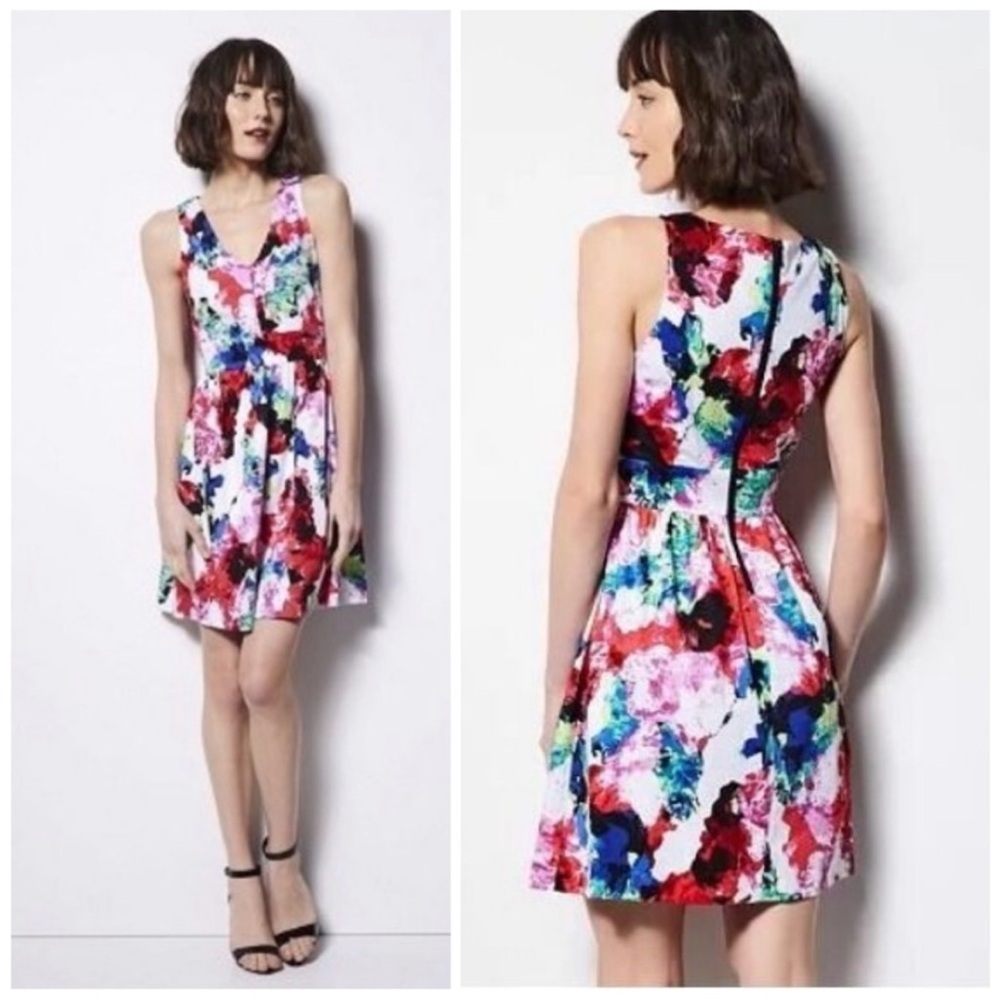 Milly for Design Nation floral fit and flare dress sleeveless v-neck pockets 16